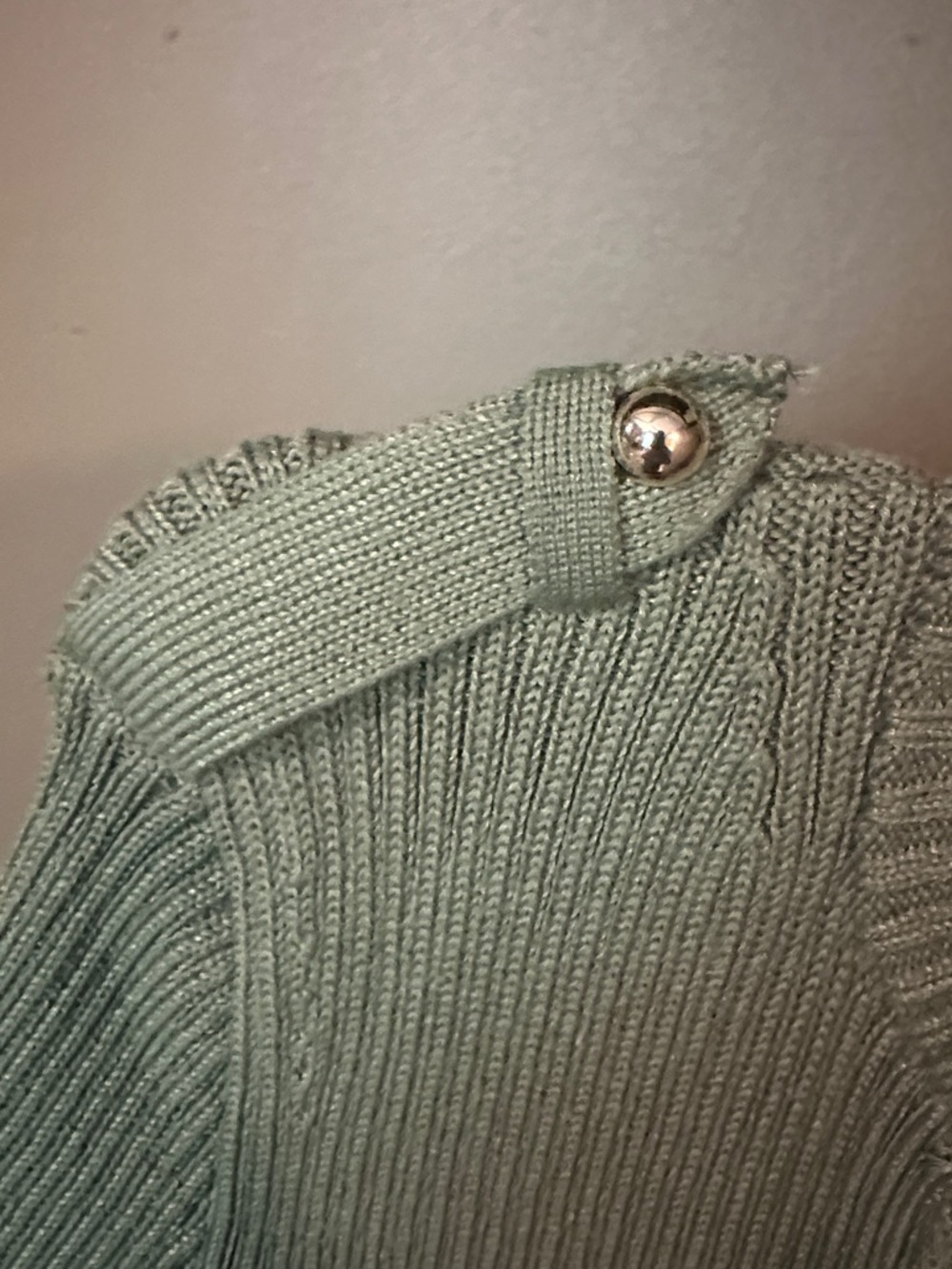 French Connection Olive  Green Ribbed Button-Front Knit Top - Picture 4 of 5